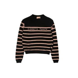 Elisabetta Franchi La Mia Bambina Striped Logo Sweater Black Pink